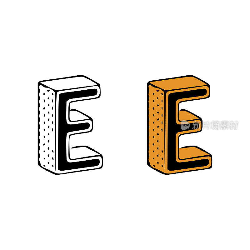 Isometric letter e doodle vector illustration on white background. Letters clip art.